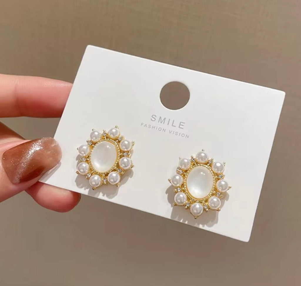 Regal Pearl Halo Stud Earrings