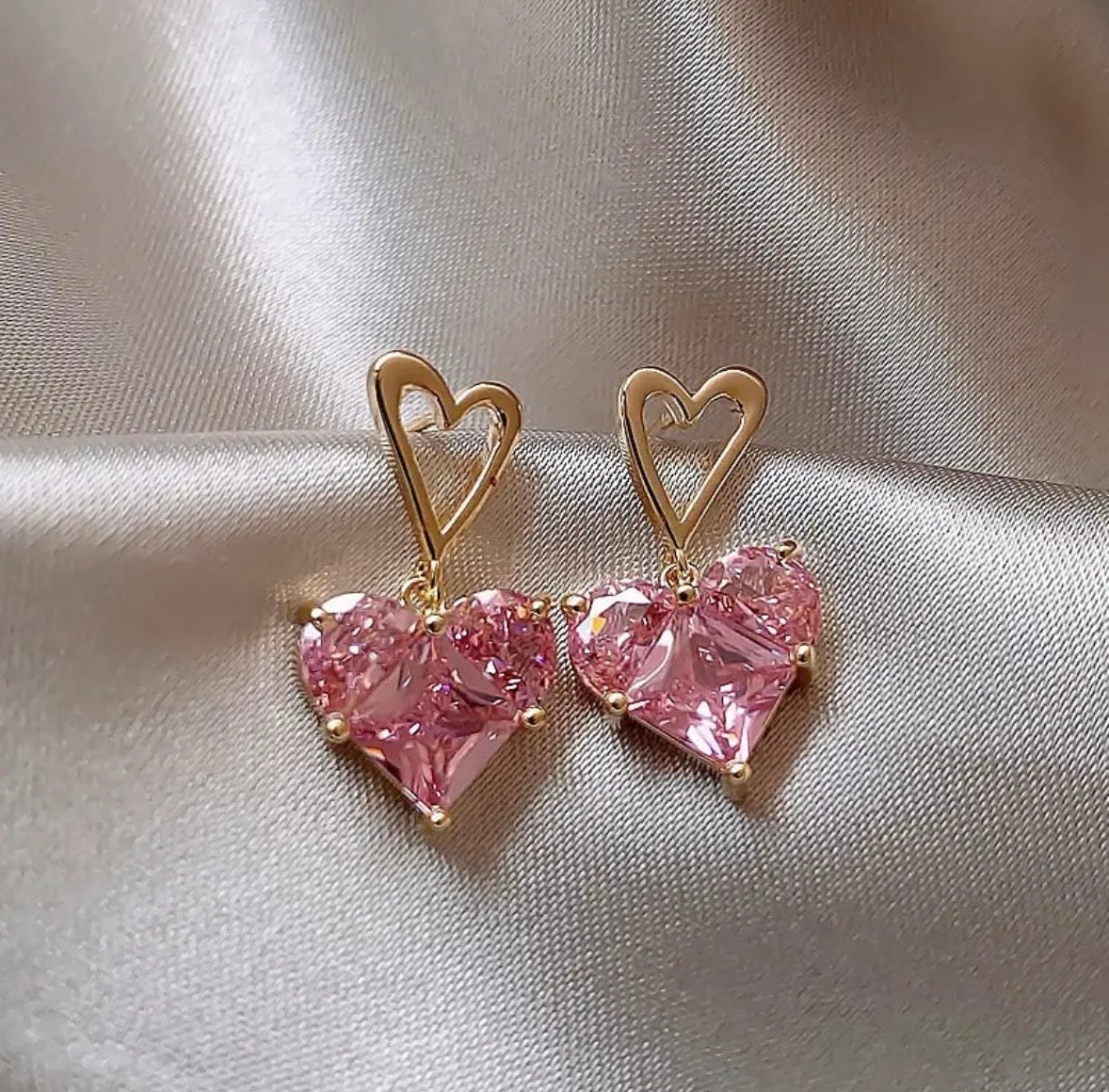 Blush Crystal Heart Drop Earrings