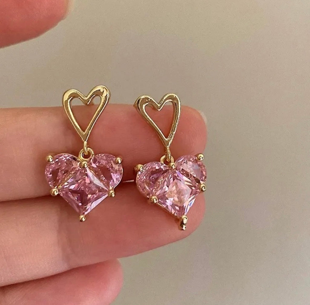 Blush Crystal Heart Drop Earrings