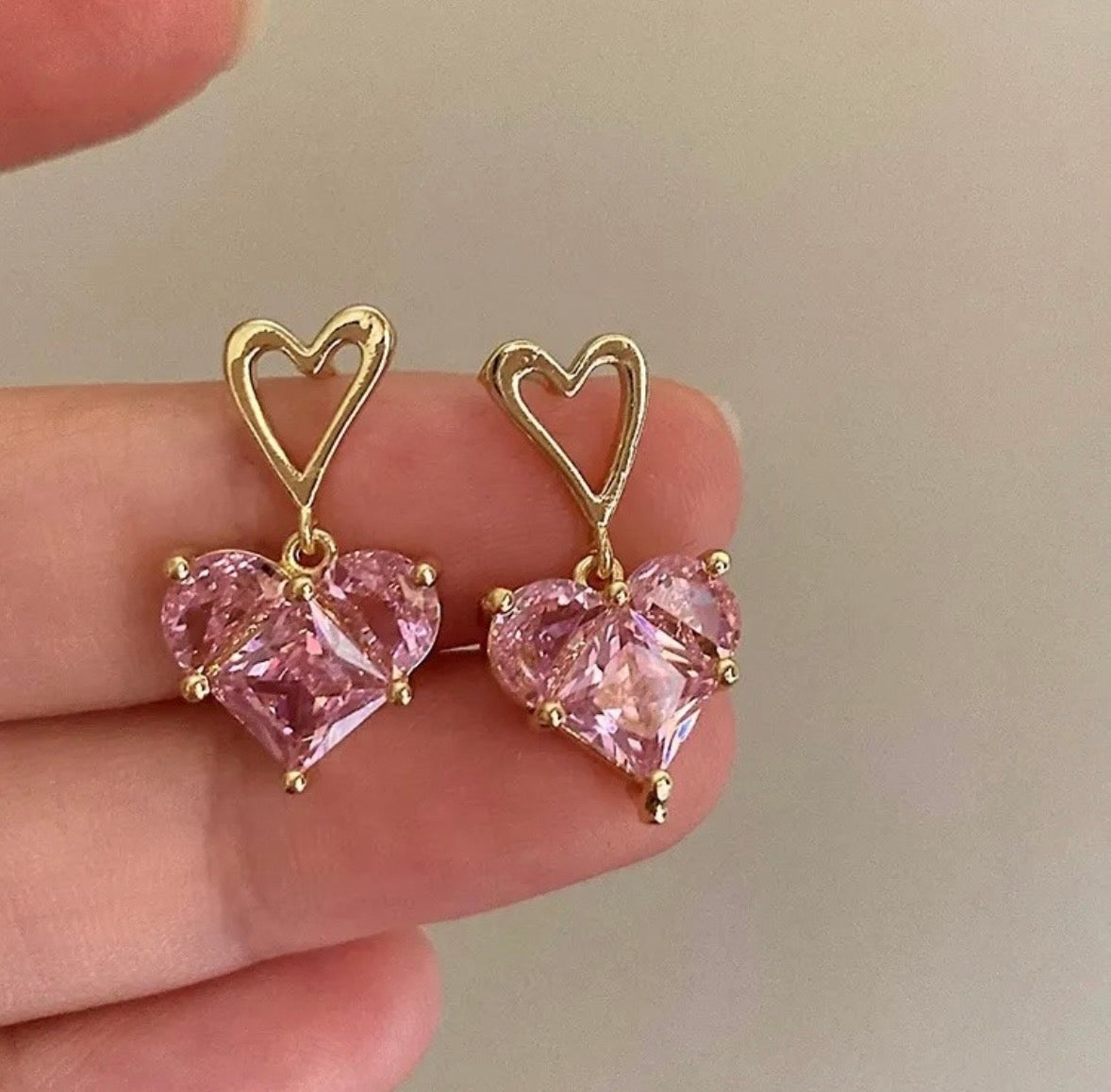 Blush Crystal Heart Drop Earrings