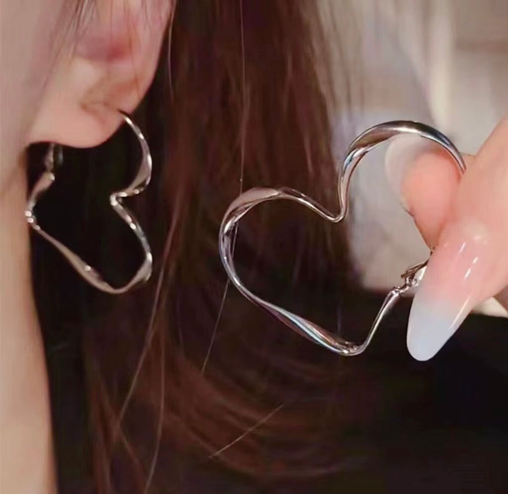 Silver Heartline Hoop Earrings