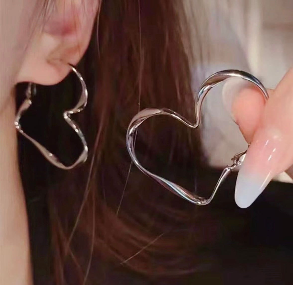 Silver Heartline Hoop Earrings