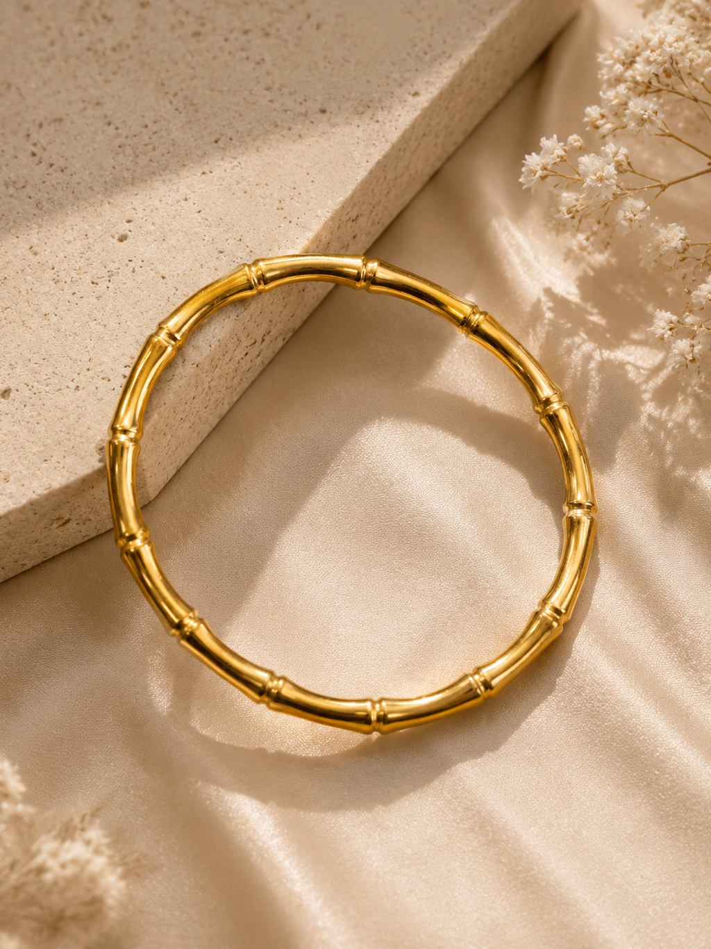 Golden Bamboo Luxe Bangle Bracelet Set of 2 (Standard Size)