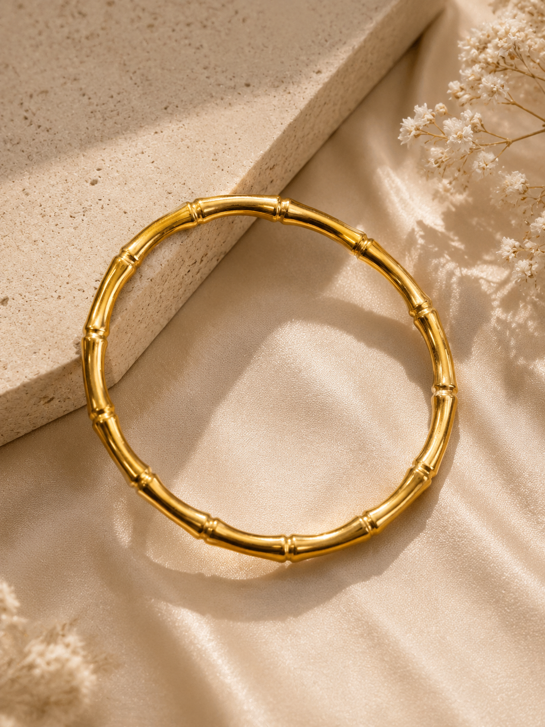Golden Bamboo Luxe Bangle Bracelet Set of 2 (Standard Size)