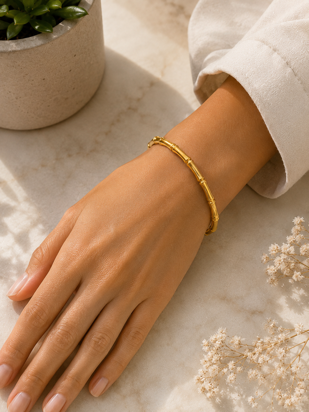 Golden Bamboo Luxe Bangle Bracelet Set of 2 (Standard Size)