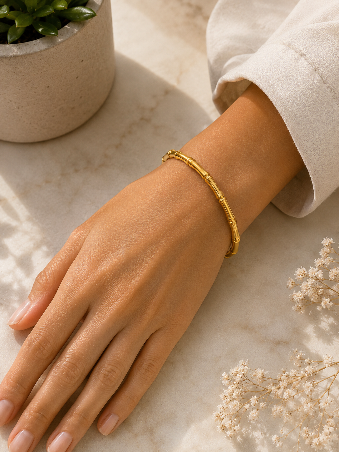 Golden Bamboo Luxe Bangle Bracelet Set of 2 (Standard Size)
