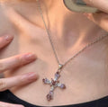 Vintage Crystal Cross Pendant Necklace