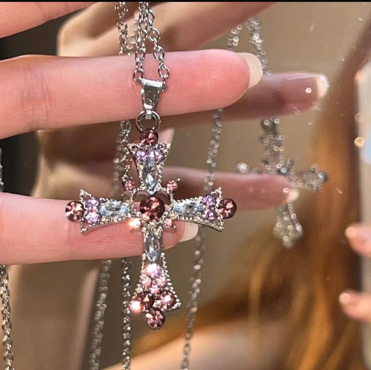 Vintage Crystal Cross Pendant Necklace