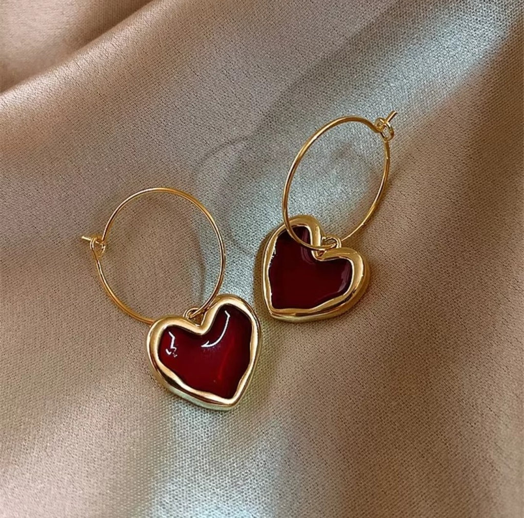 Ruby Heart Hoop Earrings