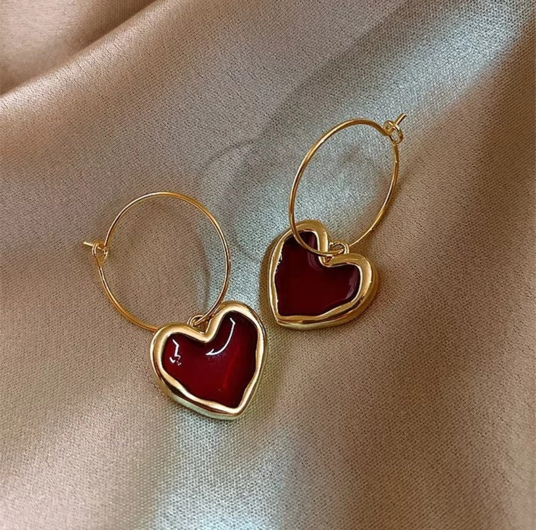 Ruby Heart Hoop Earrings